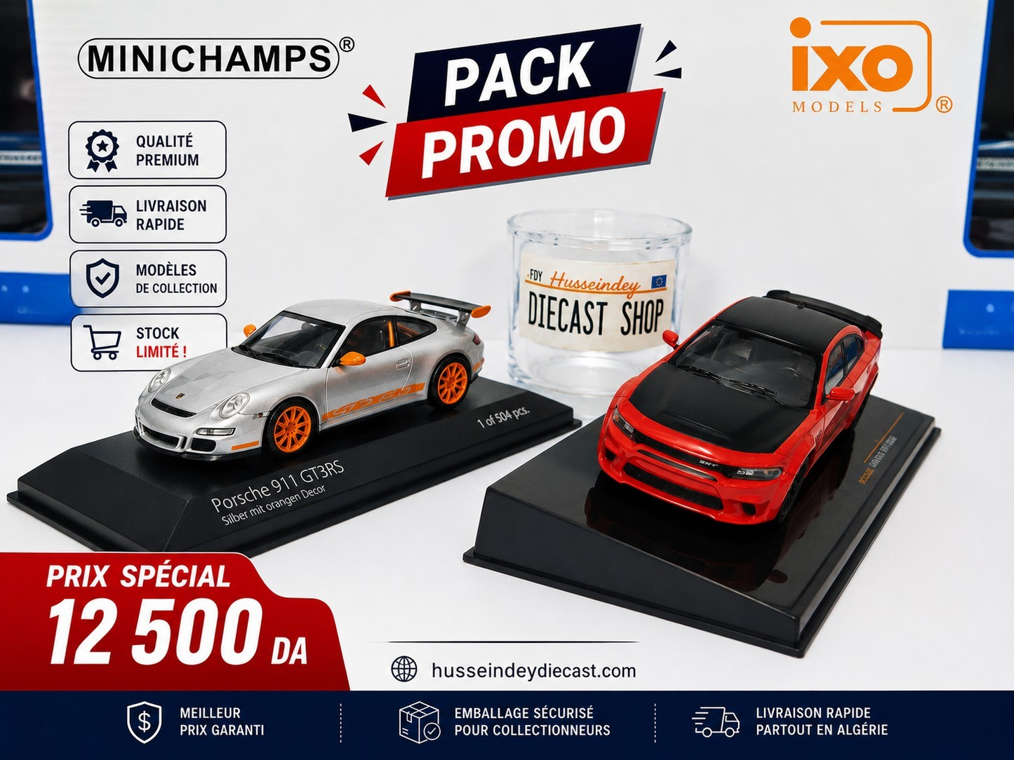Promo Pack Porsche GT3RS + Dodge charger - 1:43 ( minichamps Ixo )